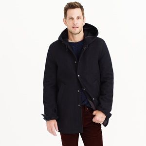 J. Crew Navy Hooded Coach's Jacket in wool